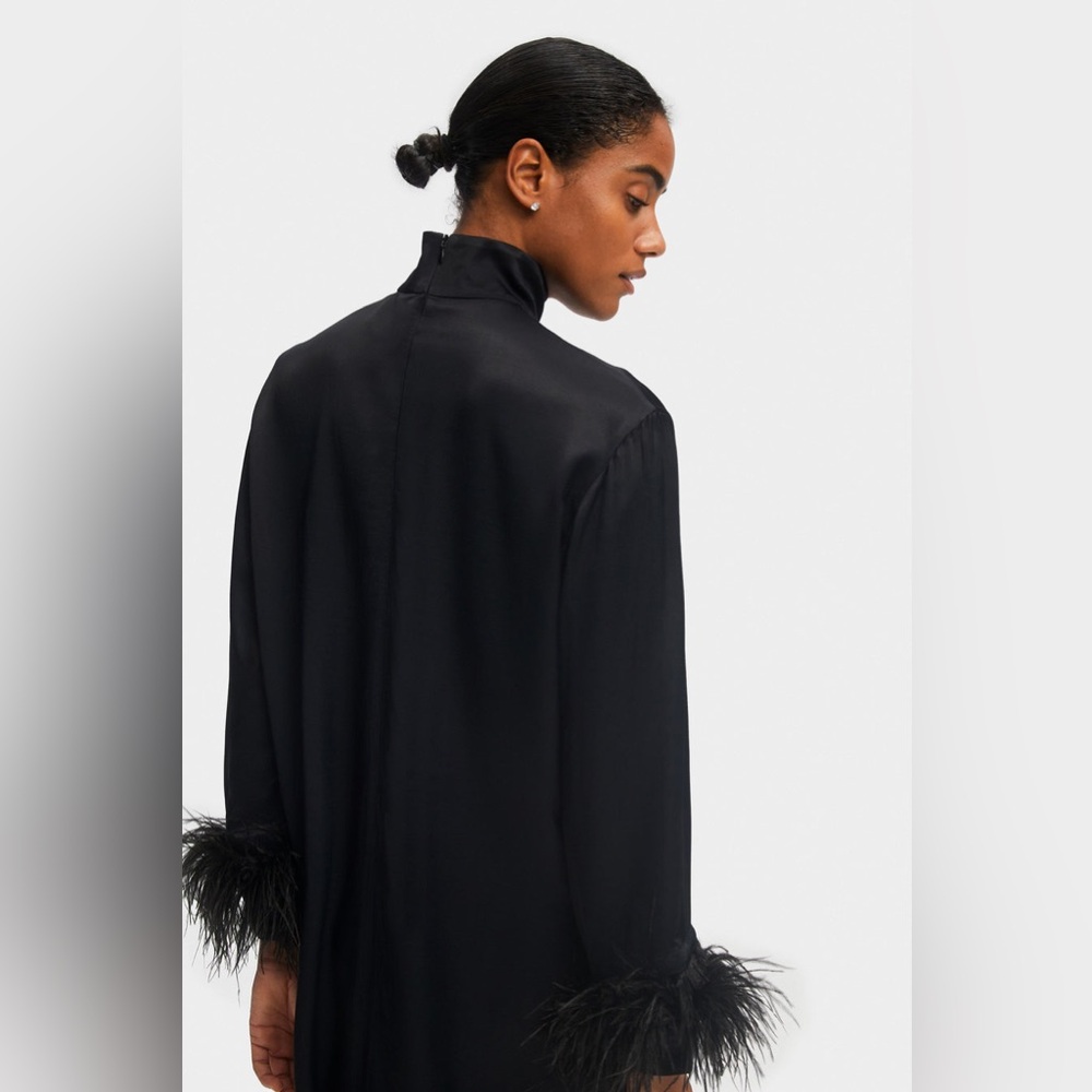 Elegant Black Feather Cuff Dress | NWT